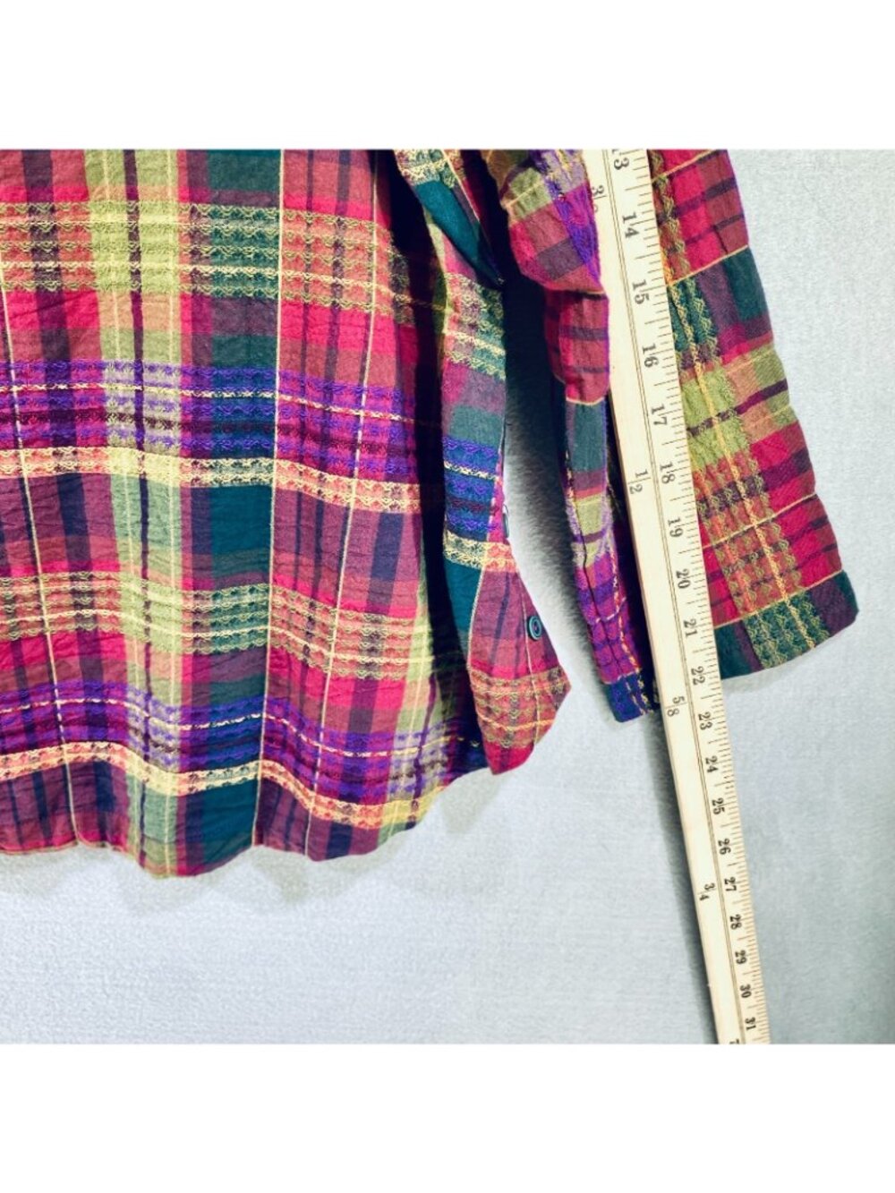 Habitat Top Womens M Multicolor Cotton Blend Plaid Blouse Sustainable Boho - Picture 11 of 12